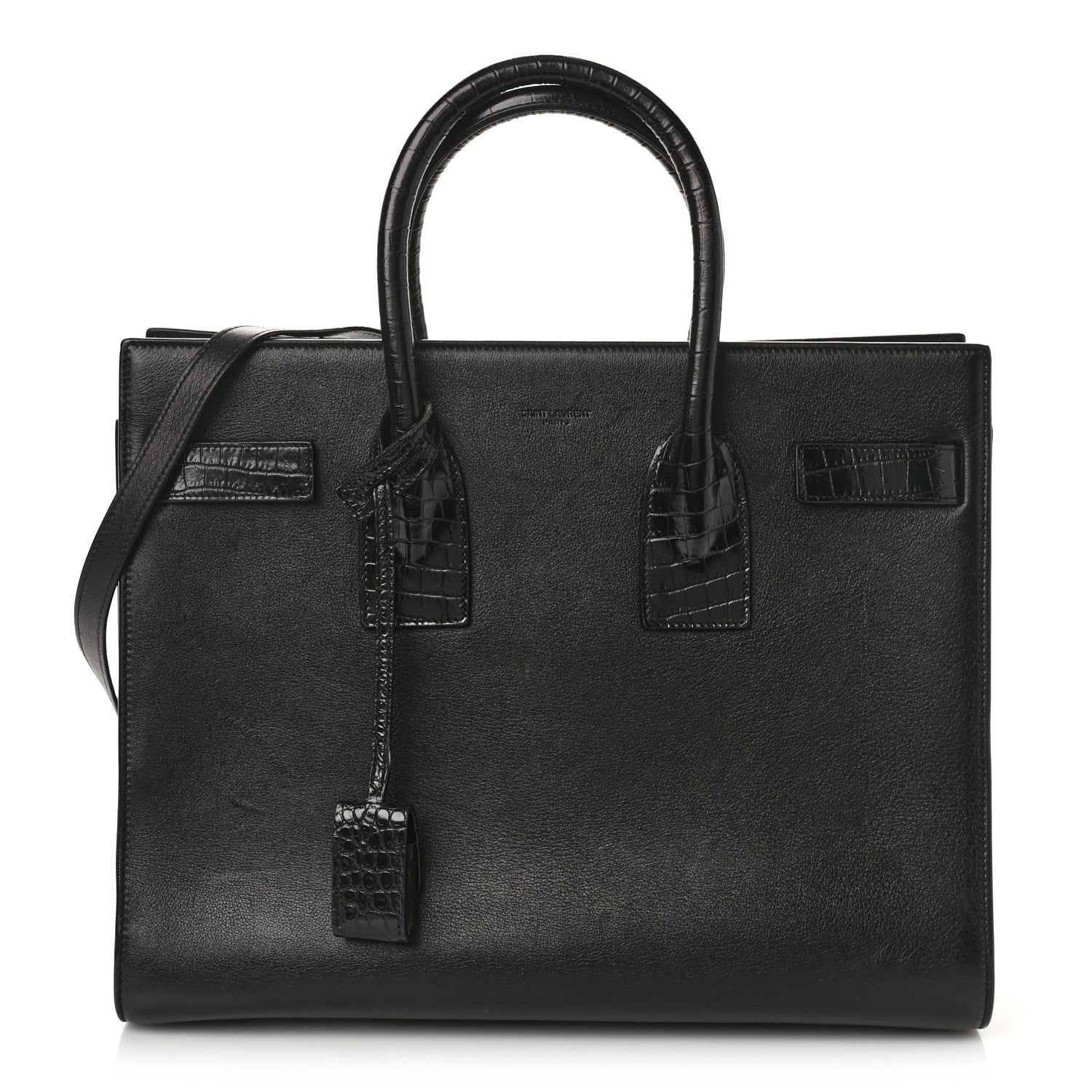 Saint Laurent Calfskin Crocodile Embossed Small Sac de Jour Black 1 of 9