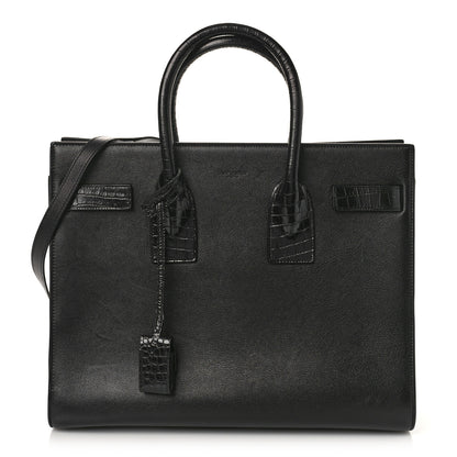 Saint Laurent Calfskin Crocodile Embossed Small Sac de Jour Black 1 of 9