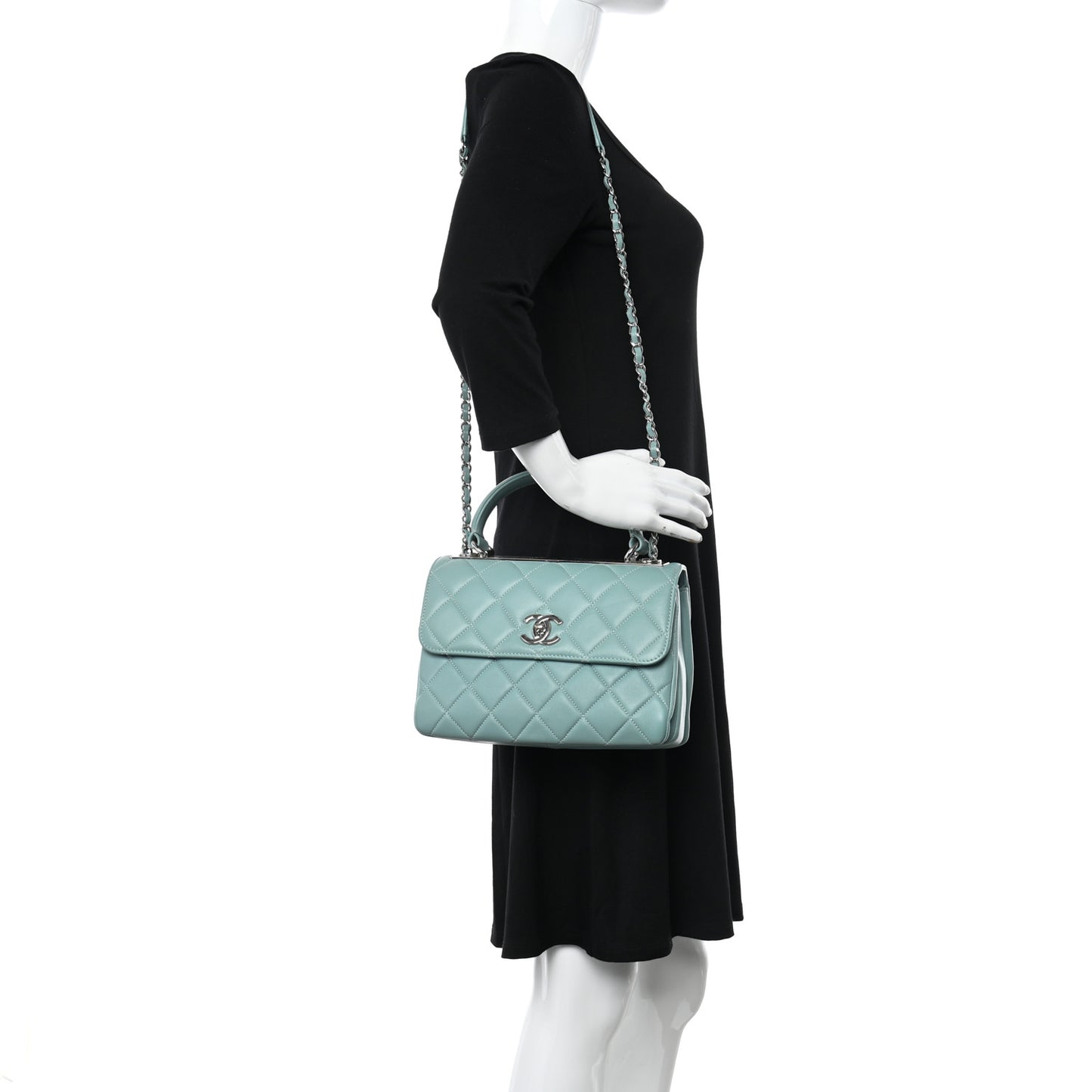Lambskin Quilted Small Trendy CC Flap Dual Handle Bag Light Green