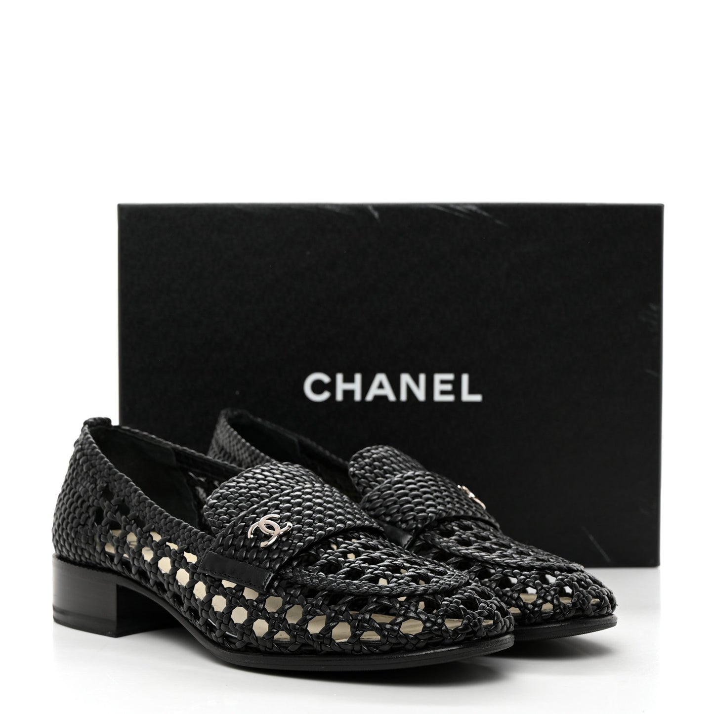 Shiny Braided Goatskin Loafers 37.5 Black