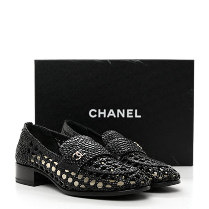 Chanel Shiny Braided Goatskin Loafers 37.5 Black 9 of 9
