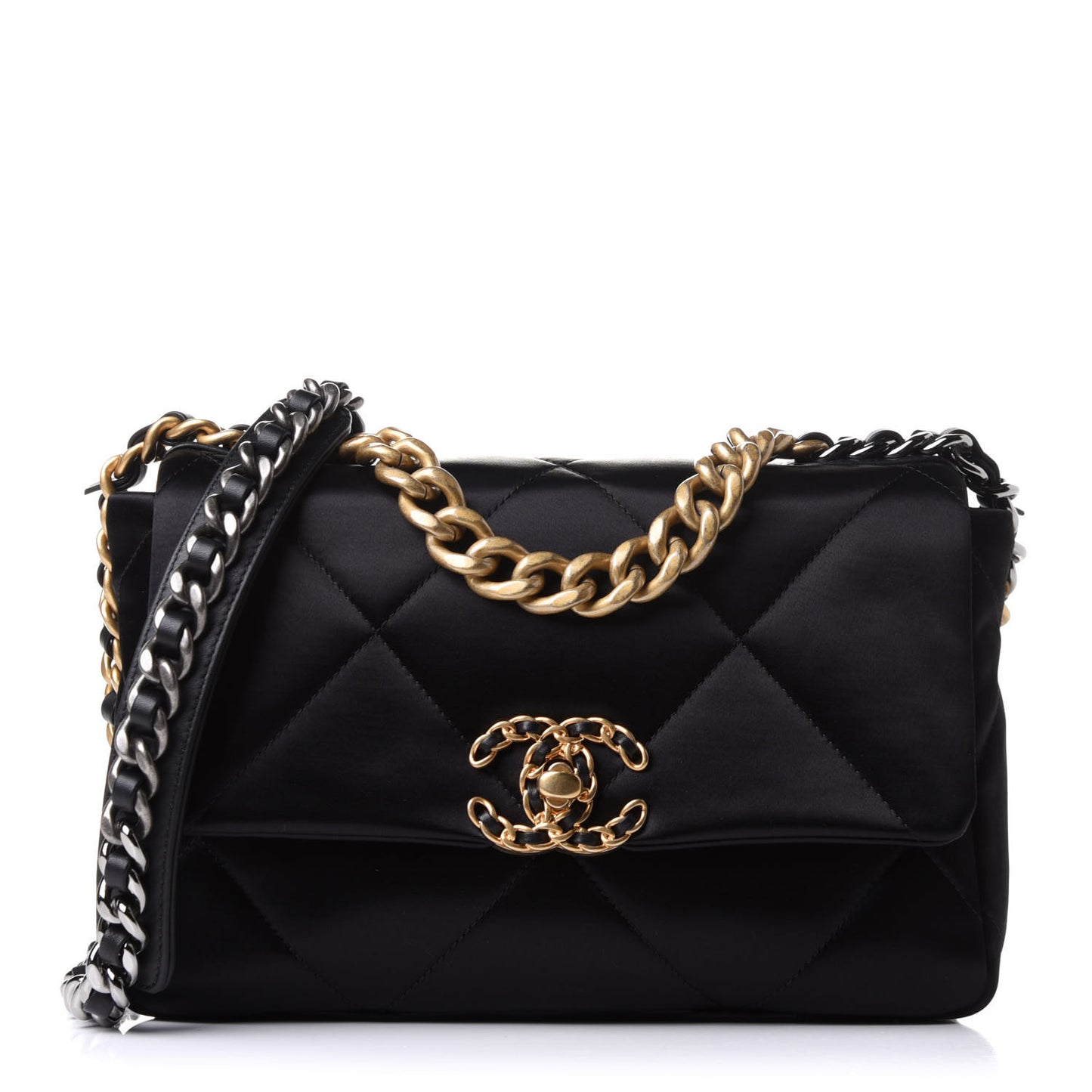 Satin Quilted Medium Chanel 19 Flap Black