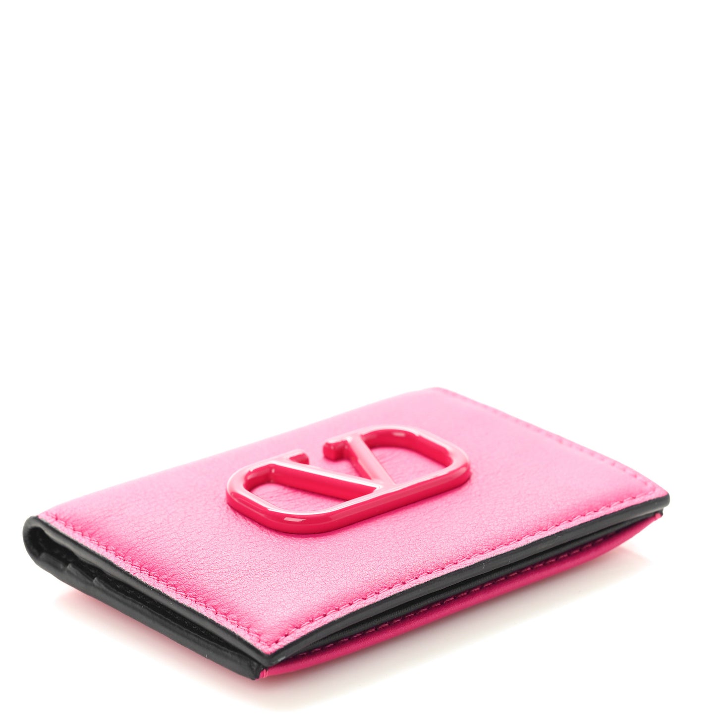 Grainy Calfskin Compact Vlogo Wallet Pink