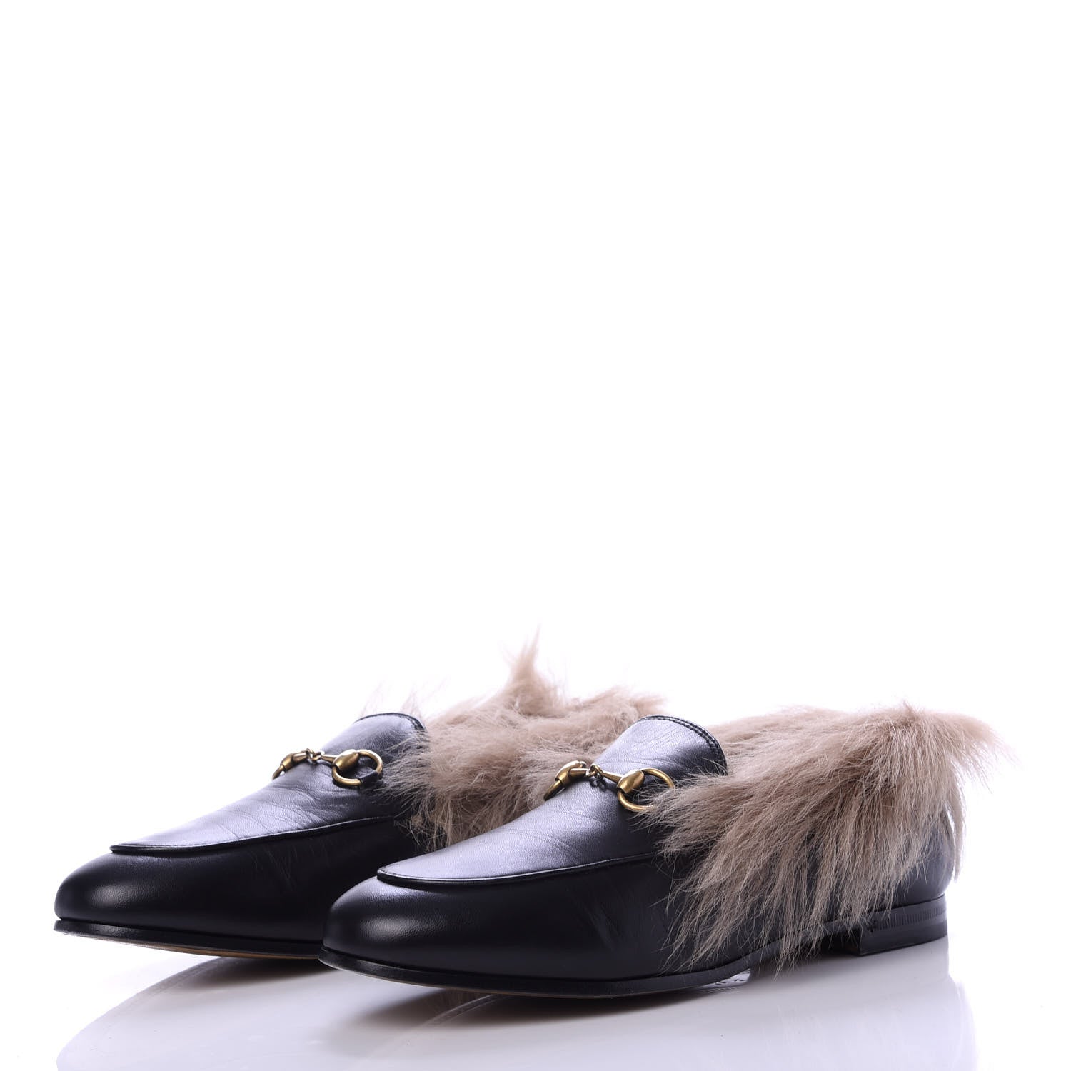 Gucci Malaga Kid Fur Womens Jordaan Loafers 37.5 Black Natural 2 of 9