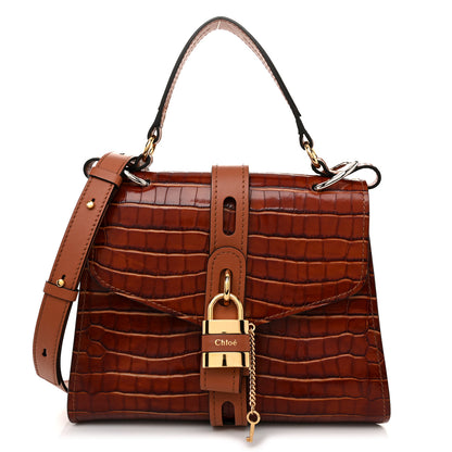 Chloe Calfskin Crocodile Embossed Large Aby Day Shoulder Bag Chestnut Brown 1 of 10