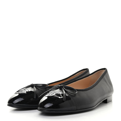 Chanel Lambskin Patent Cap Toe Ballerina Flats 37.5 Black 3 of 8