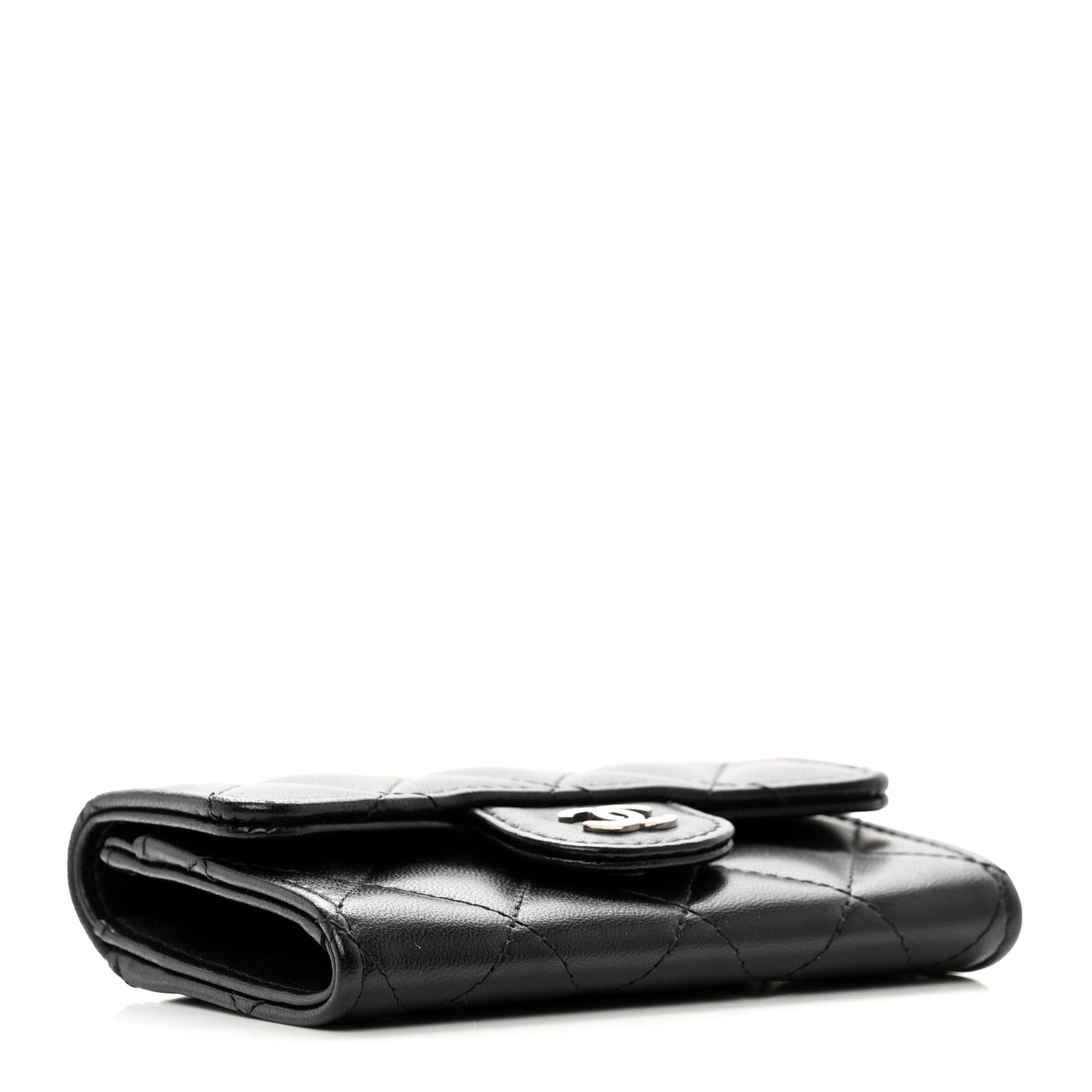 Lambskin Quilted Flap Card Holder Wallet Black