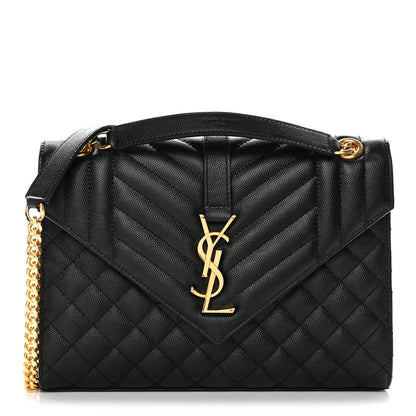 Saint Laurent Grain De Poudre Textured Mixed Matelasse Triquilt Medium Monogram Satchel Black 1 of 11
