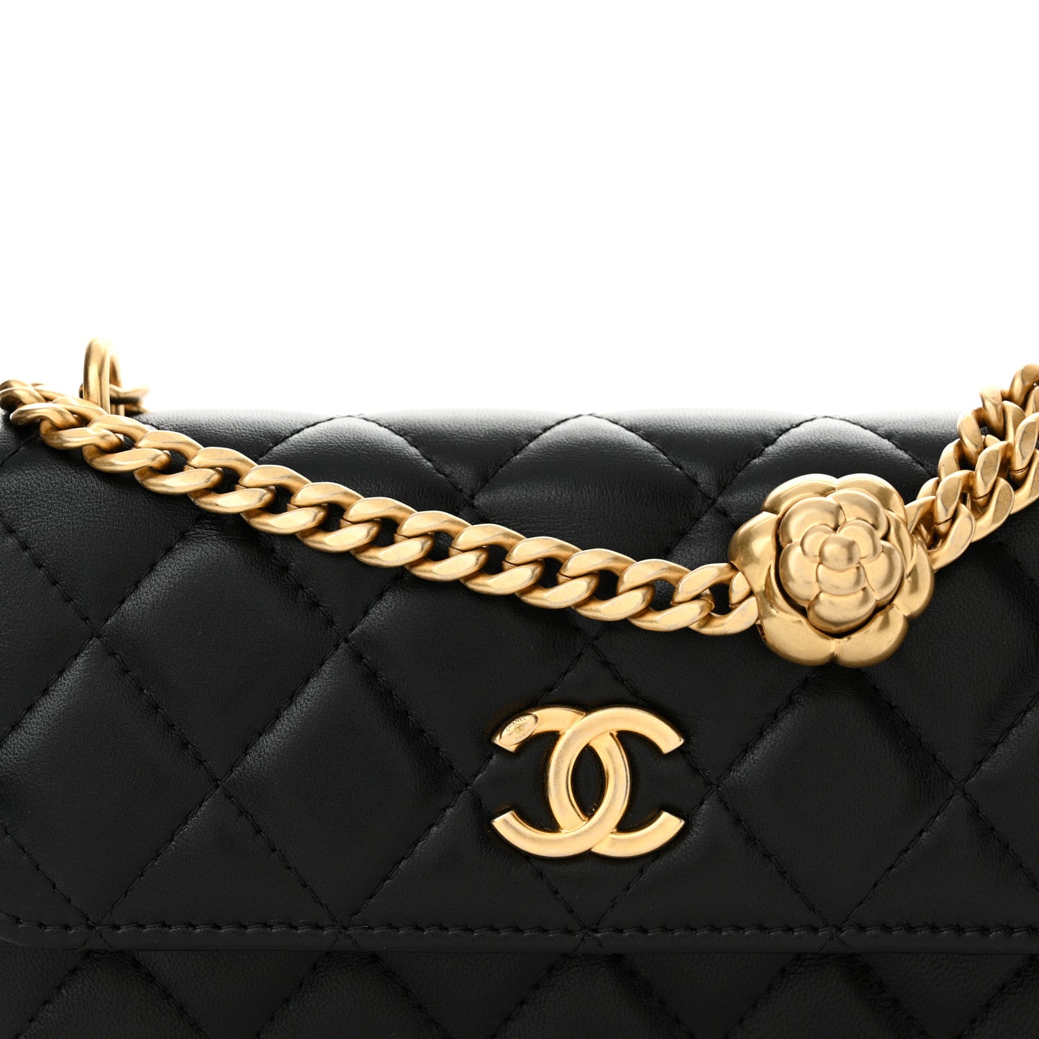Chanel Lambskin Quilted Sweet Camellia Flap Phone Holder With Chain Black 9 of 12