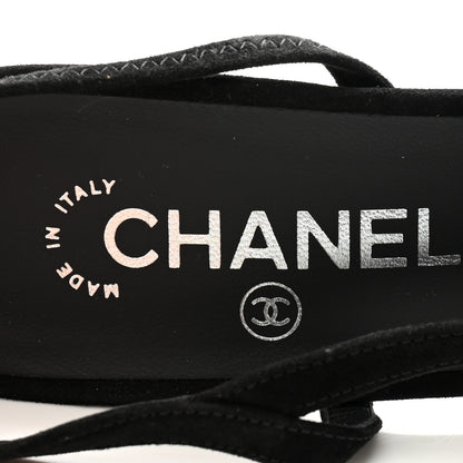 Chanel Velour Grosgrain Cap Toe CC Slingback Pumps 39 Black 6 of 13