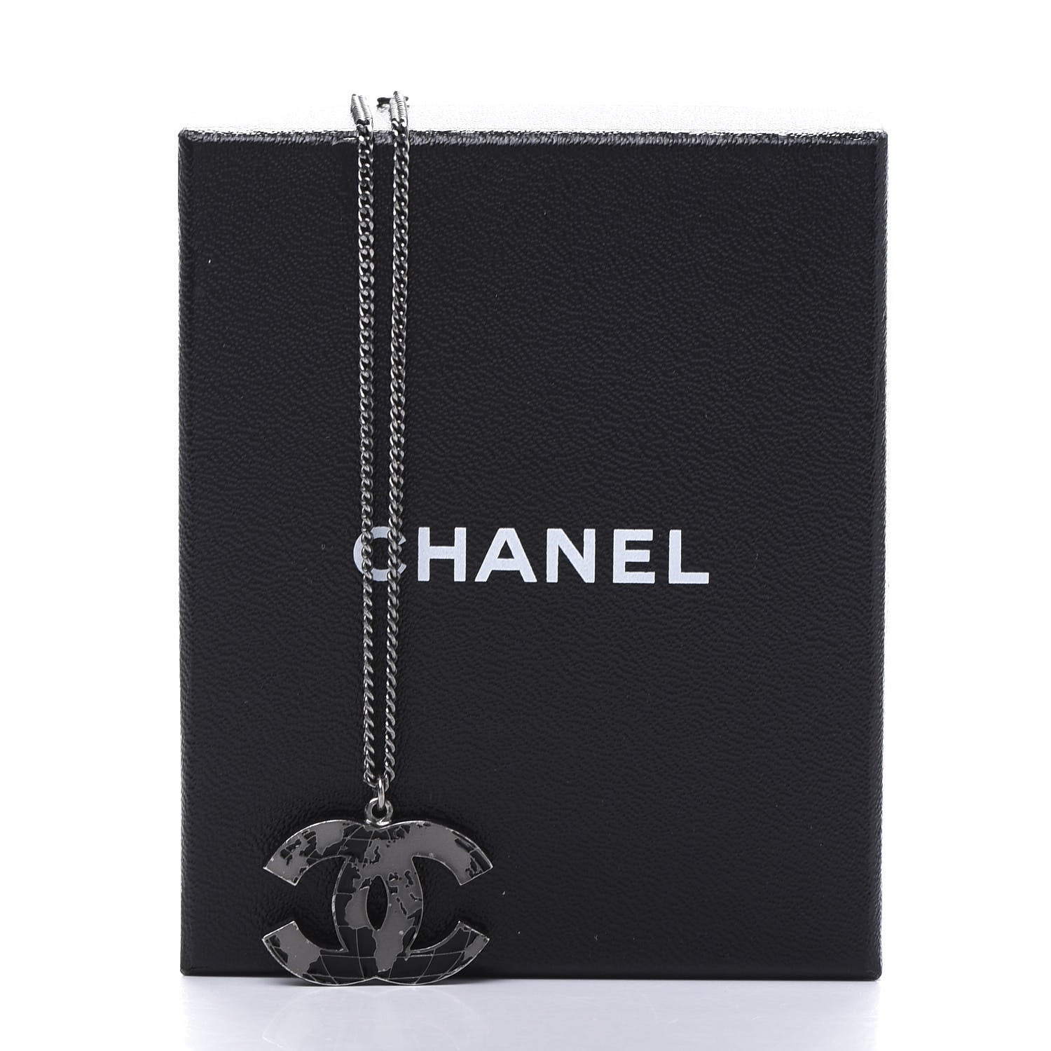 Chanel Ruthenium Globe CC Pendant Necklace Dark Silver 6 of 6