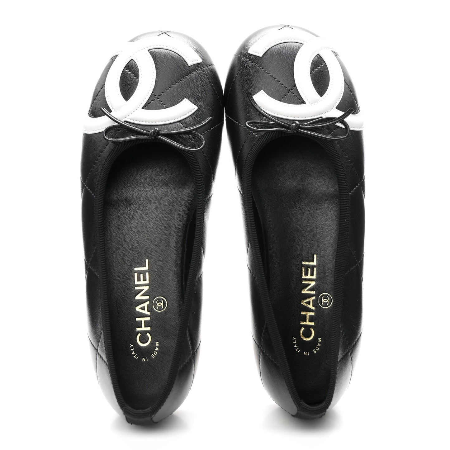 Lambskin Quilted CC Cambon Ballet Flats 38.5 Black White