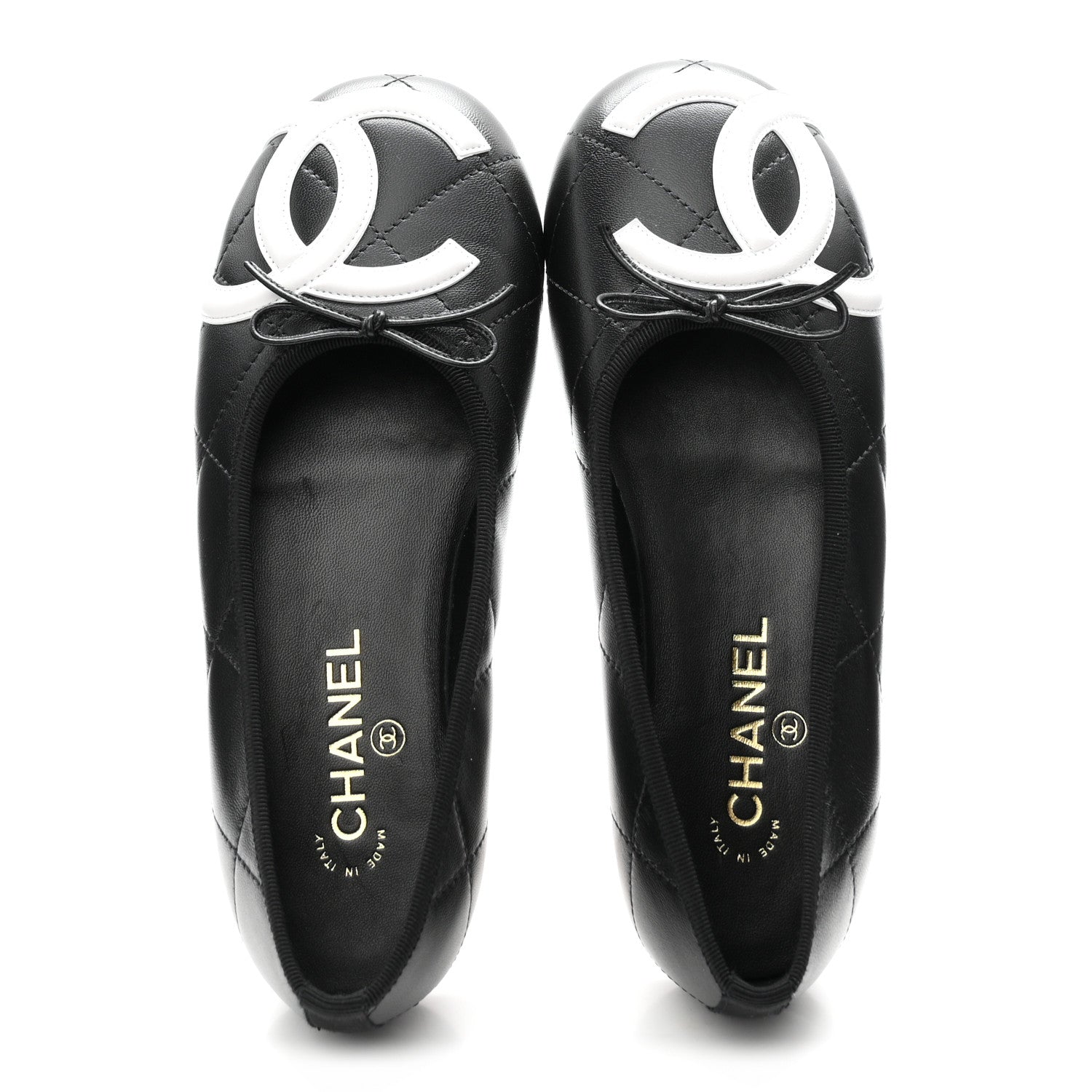 Chanel Lambskin Quilted CC Cambon Ballet Flats 38.5 Black White 2 of 10