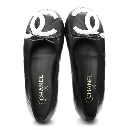 Chanel Lambskin Quilted CC Cambon Ballet Flats 38.5 Black White 2 of 10