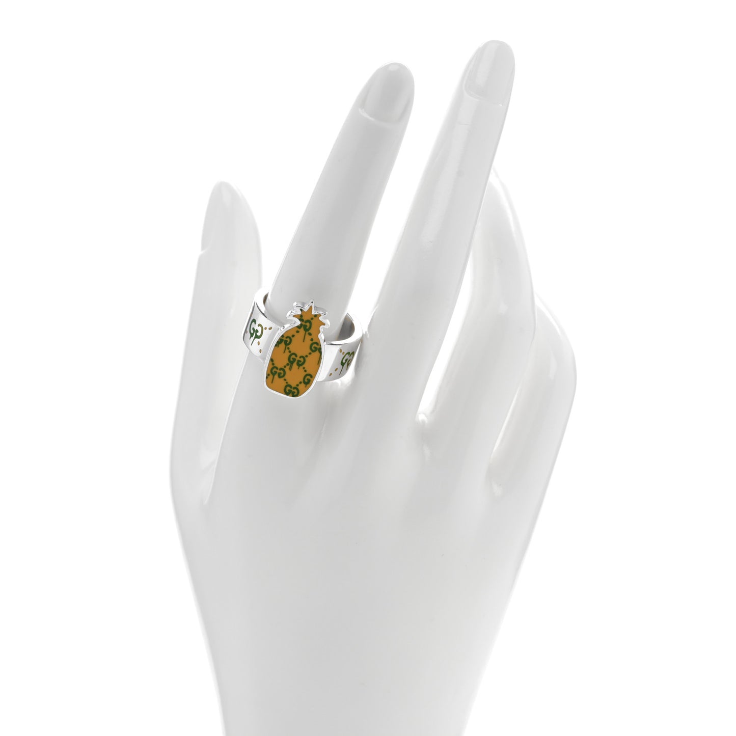 Sterling Silver Enamel GucciGhost Pineapple Ring 60 9.25