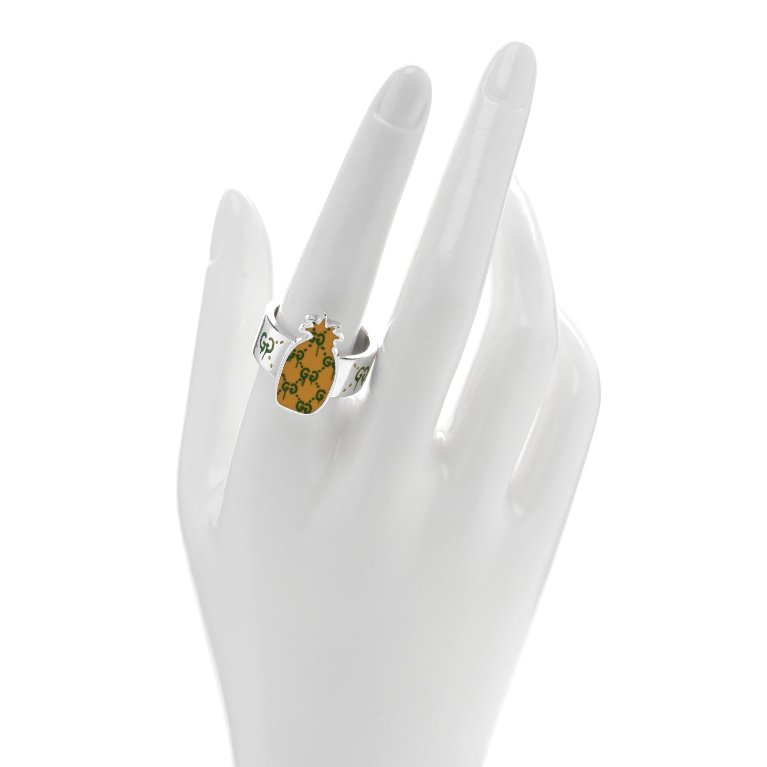 Gucci Sterling Silver Enamel GucciGhost Pineapple Ring 60 9.25 2 of 4