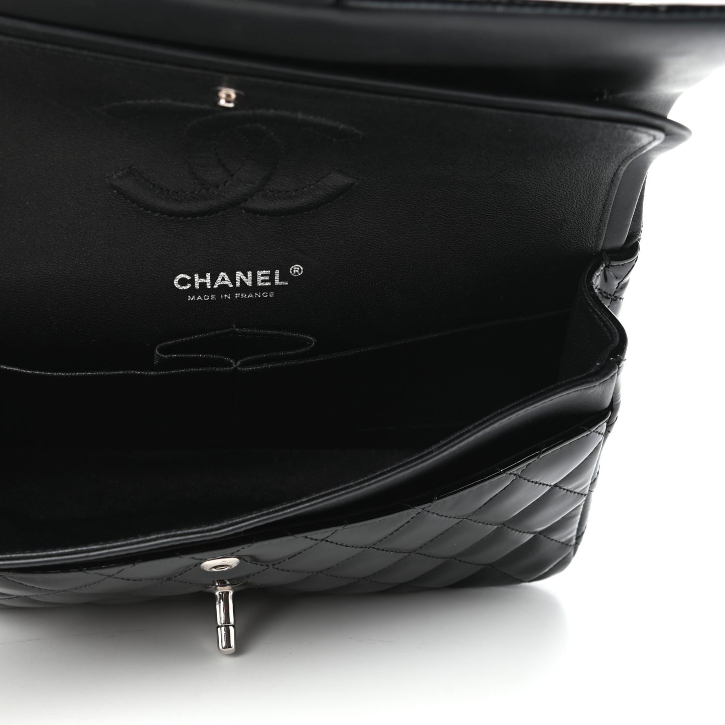 Patent Quilted Medium Double Flap Black
