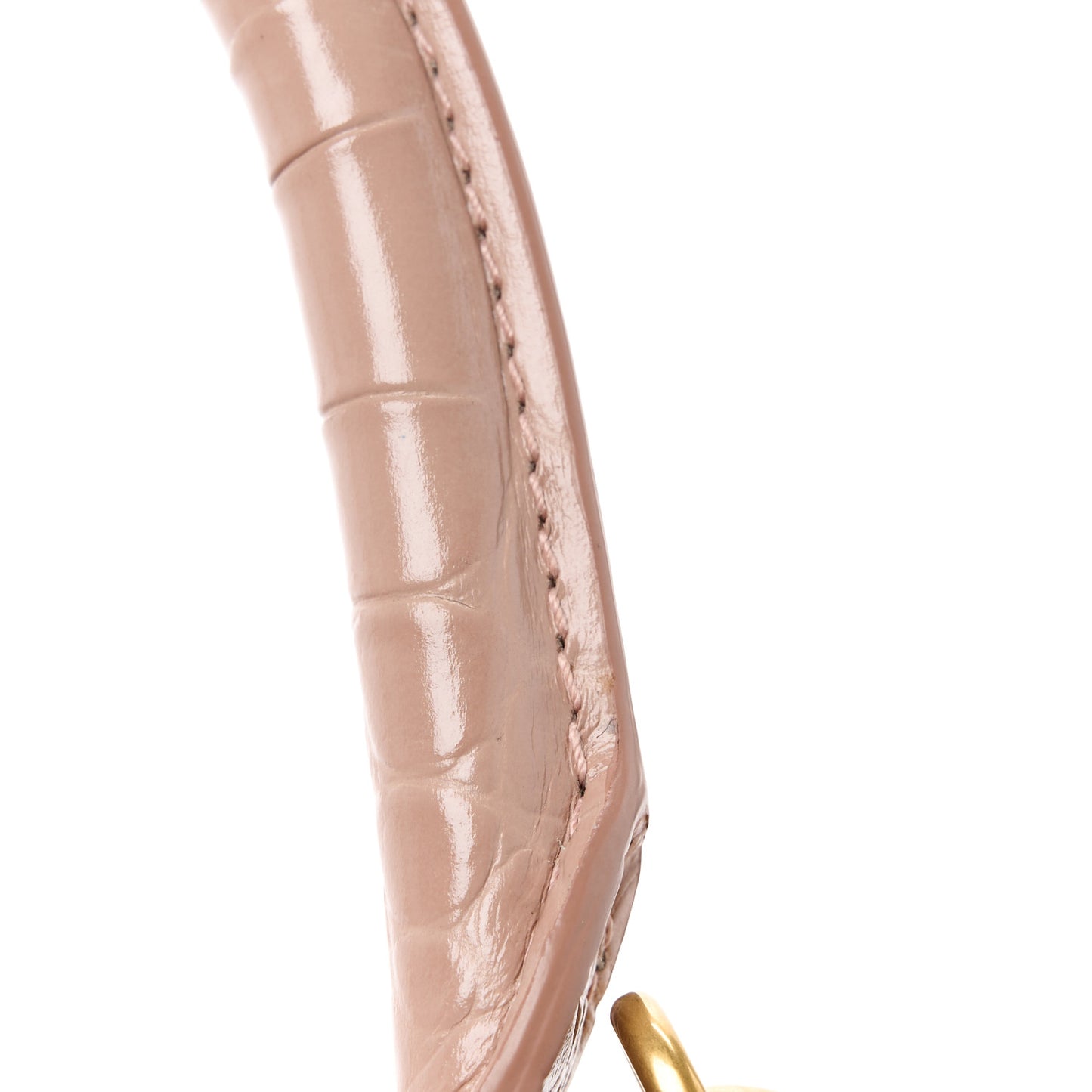 Shiny Calfskin Crocodile Embossed Small Hourglass Top Handle Bag Nude Beige