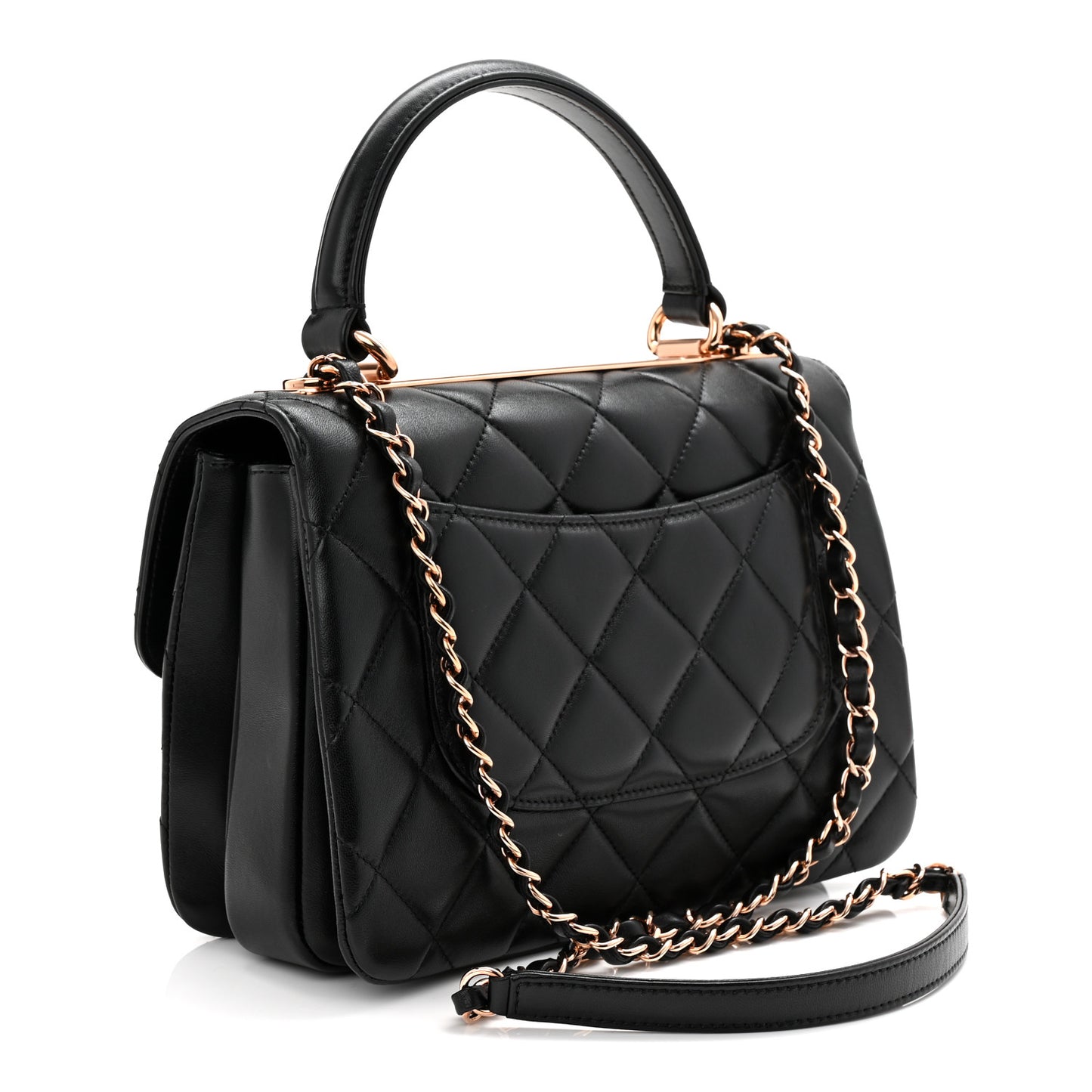 Lambskin Quilted Small Trendy CC Dual Handle Flap Bag Black