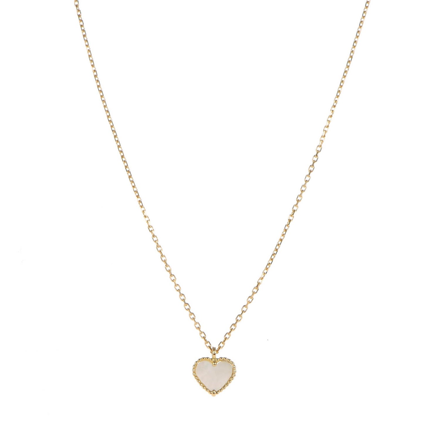 18K Yellow Gold Mother of Pearl Sweet Alhambra Heart Pendant Necklace