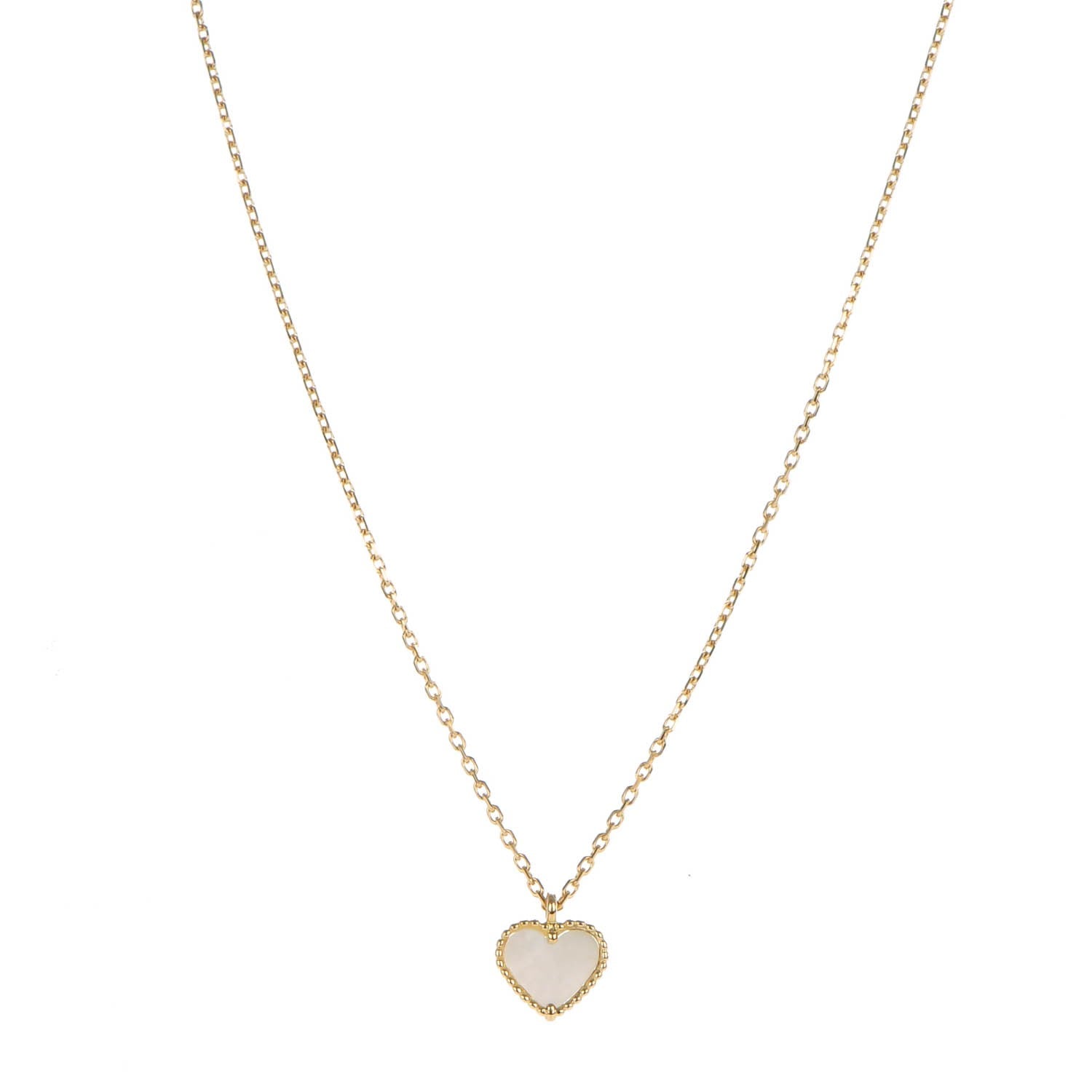 Van Cleef & Arpels 18K Yellow Gold Mother of Pearl Sweet Alhambra Heart Pendant Necklace 1 of 6