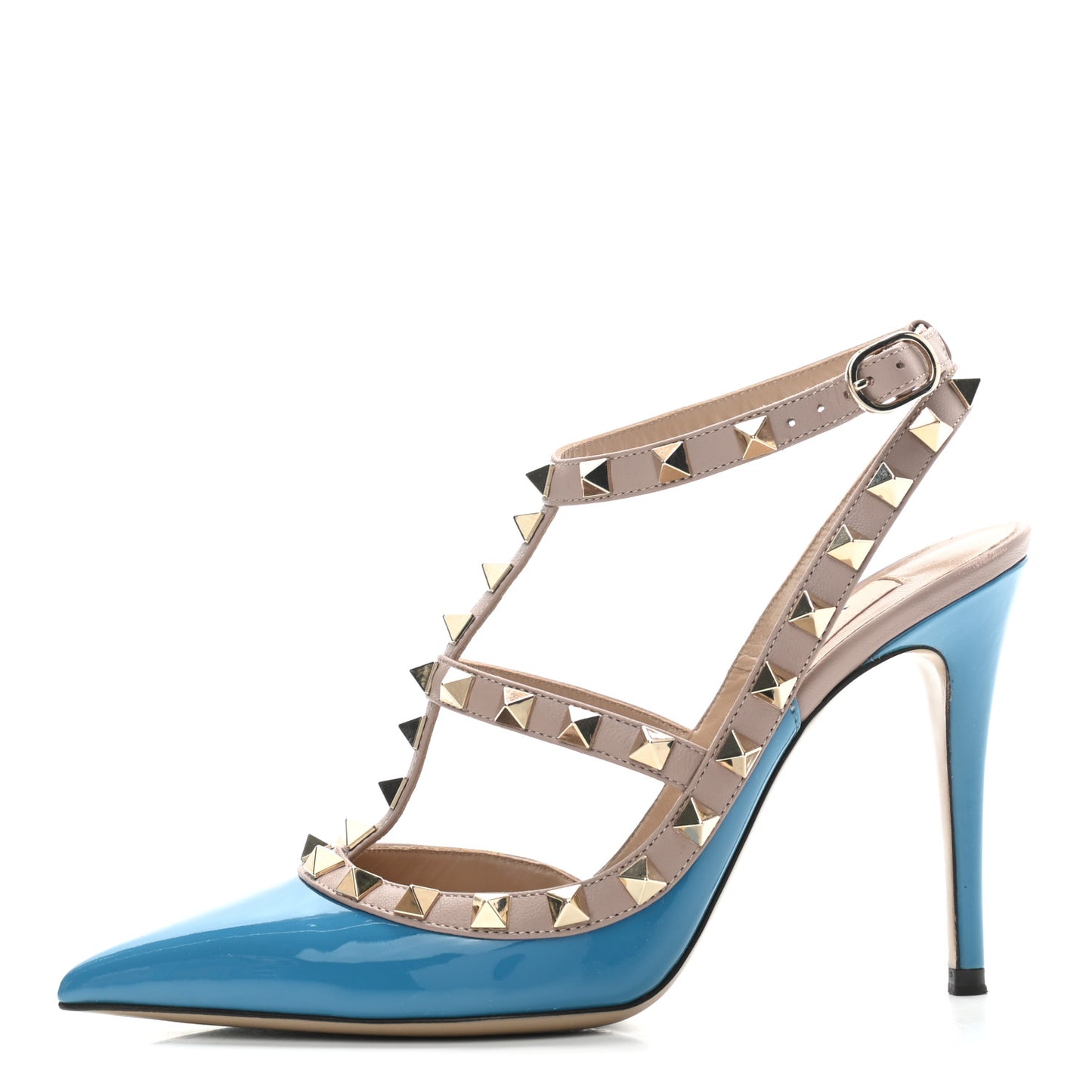 Patent Nappa Rockstud Ankle Strap 100mm Pumps 35.5 Light Blue Poudre
