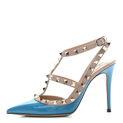 Valentino Garavani Patent Nappa Rockstud Ankle Strap 100mm Pumps 35.5 Light Blue Poudre 1 of 7