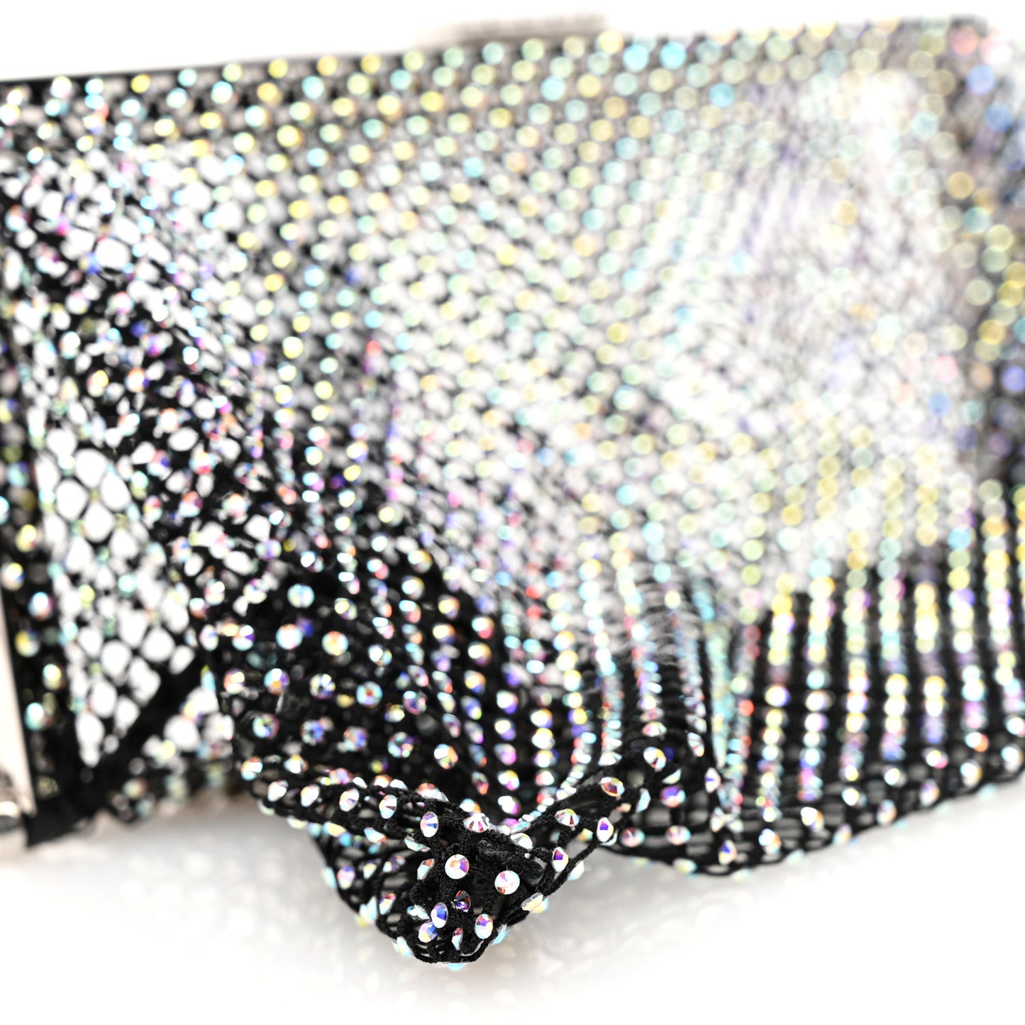 Mesh Crystal Medium Fanny Shoulder Bag Black