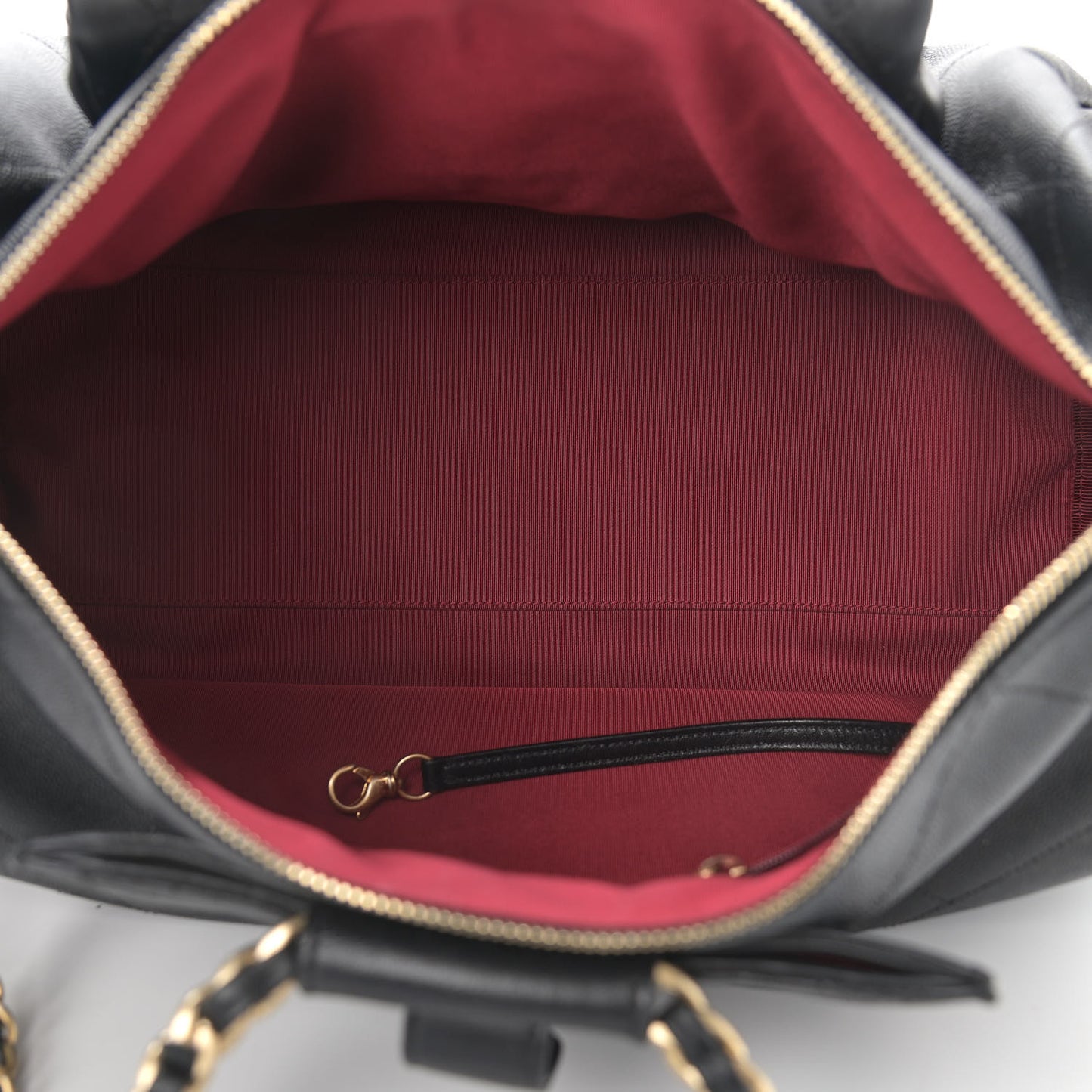 Grained Calfskin Lambskin Quilted Large Bowling Bag Black