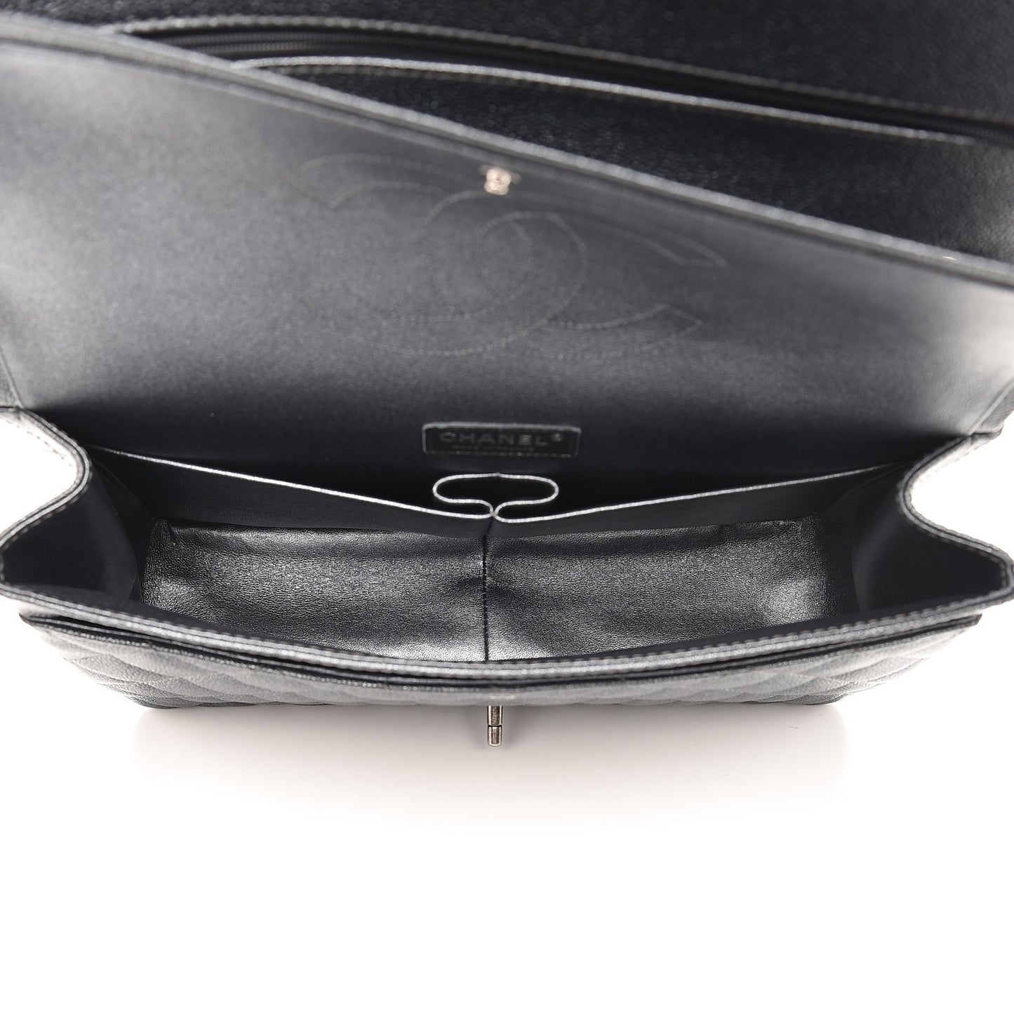 Metallic Caviar Quilted Maxi Double Flap Charcoal