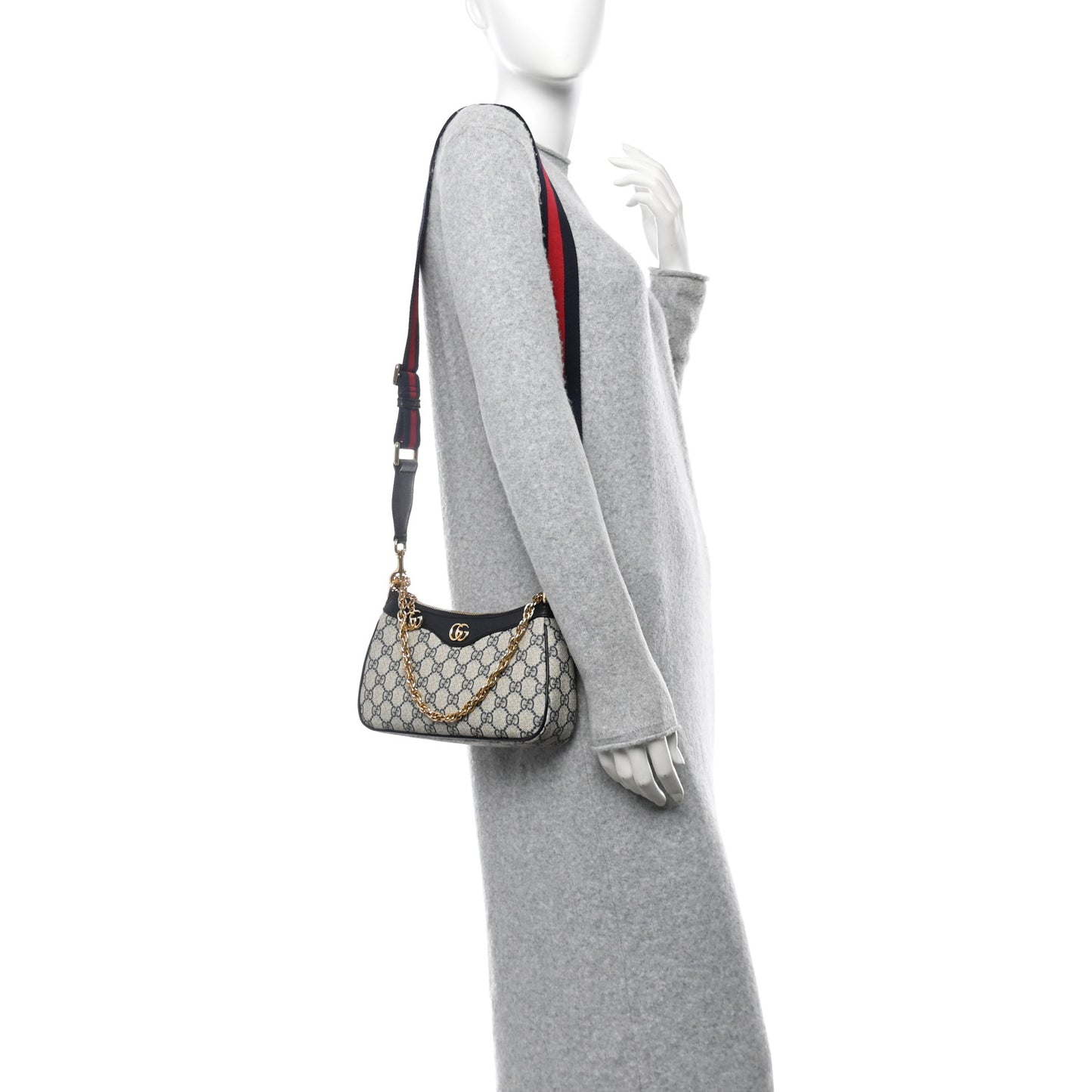 GG Supreme Monogram Textured Dollar Calfskin Web Small Ophidia GG Handbag Beige Blue