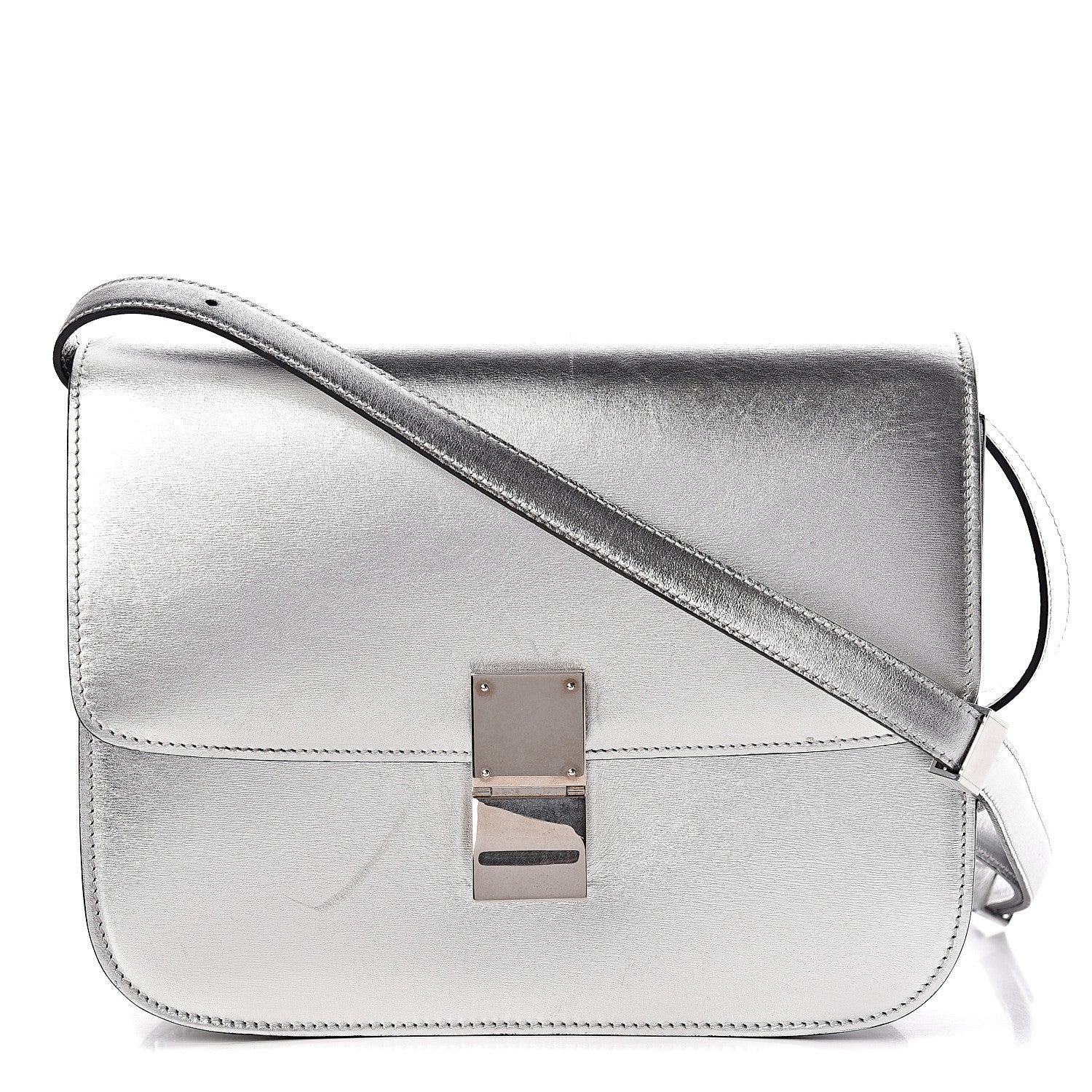 Celine Laminated Lambskin Medium Classic Box Flap Bag Silver 1 of 19