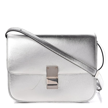 Celine Laminated Lambskin Medium Classic Box Flap Bag Silver 1 of 19