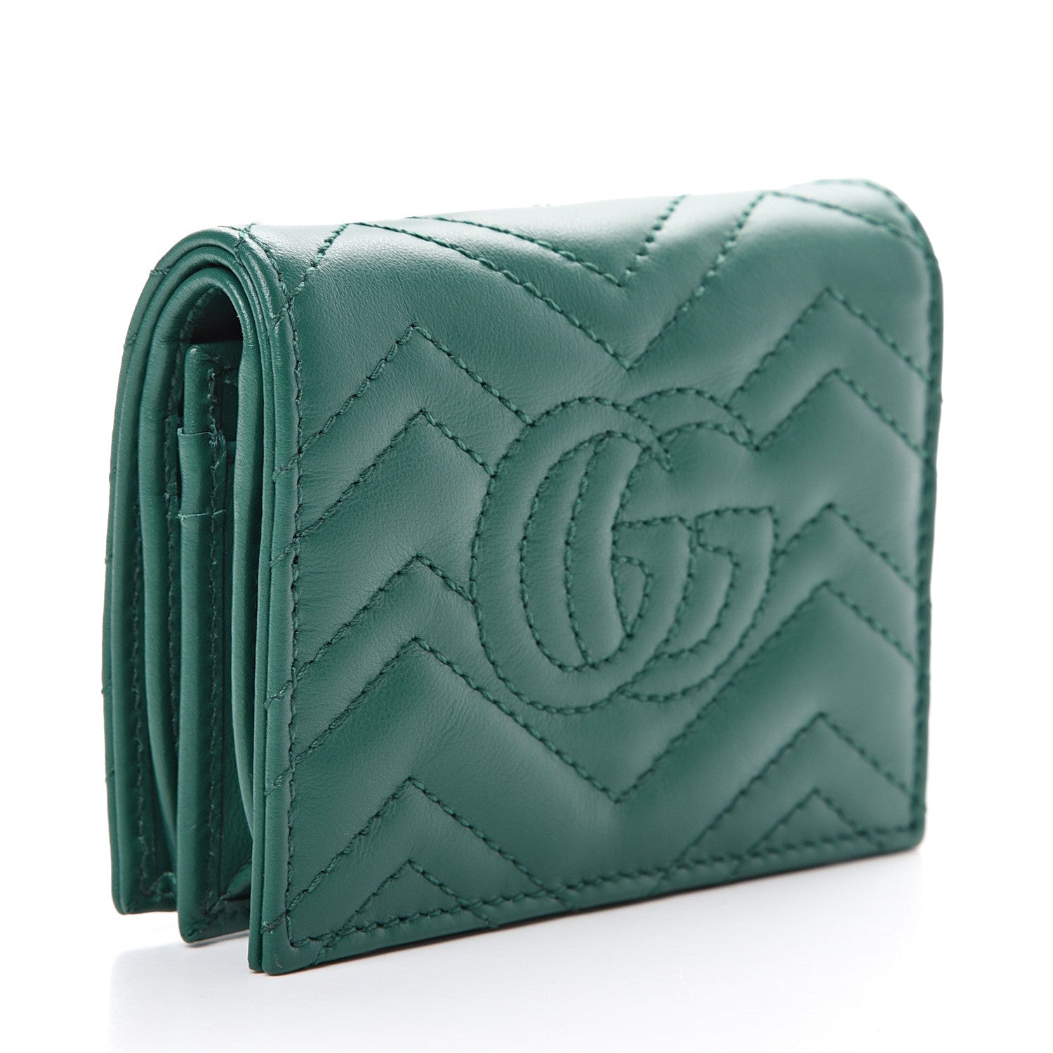 Gucci Calfskin Matelasse GG Marmont Card Case Wallet Emerald 2 of 6