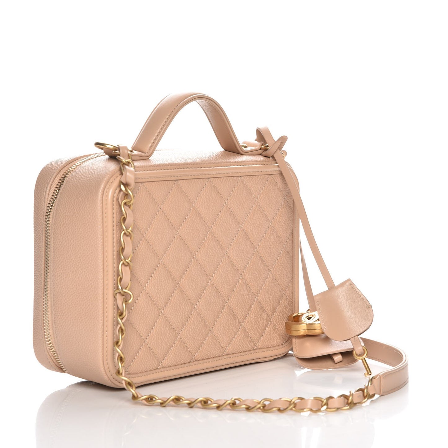 Caviar Quilted Medium CC Filigree Vanity Case Beige