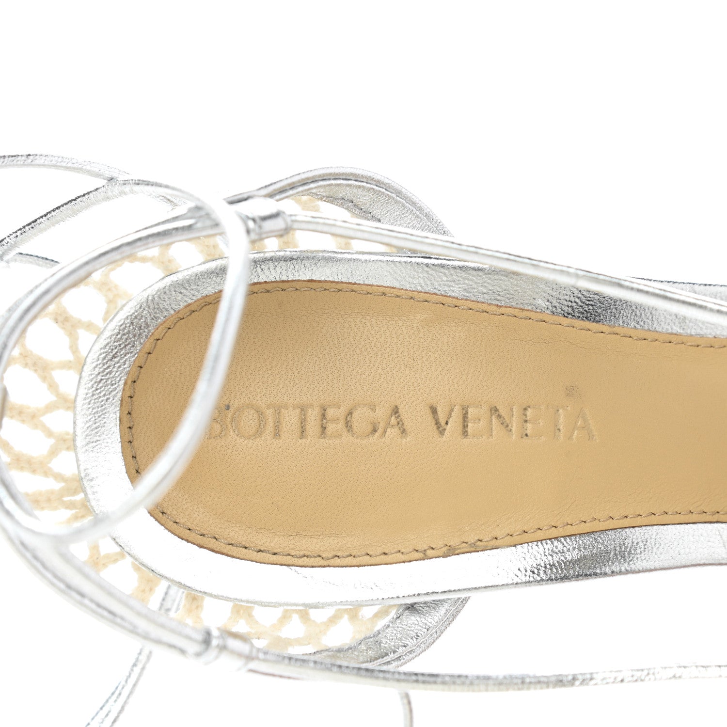 Bottega Veneta Mesh Metallic Nappa Stretch Ankle Tie Sandals 37 Silver 7 of 7