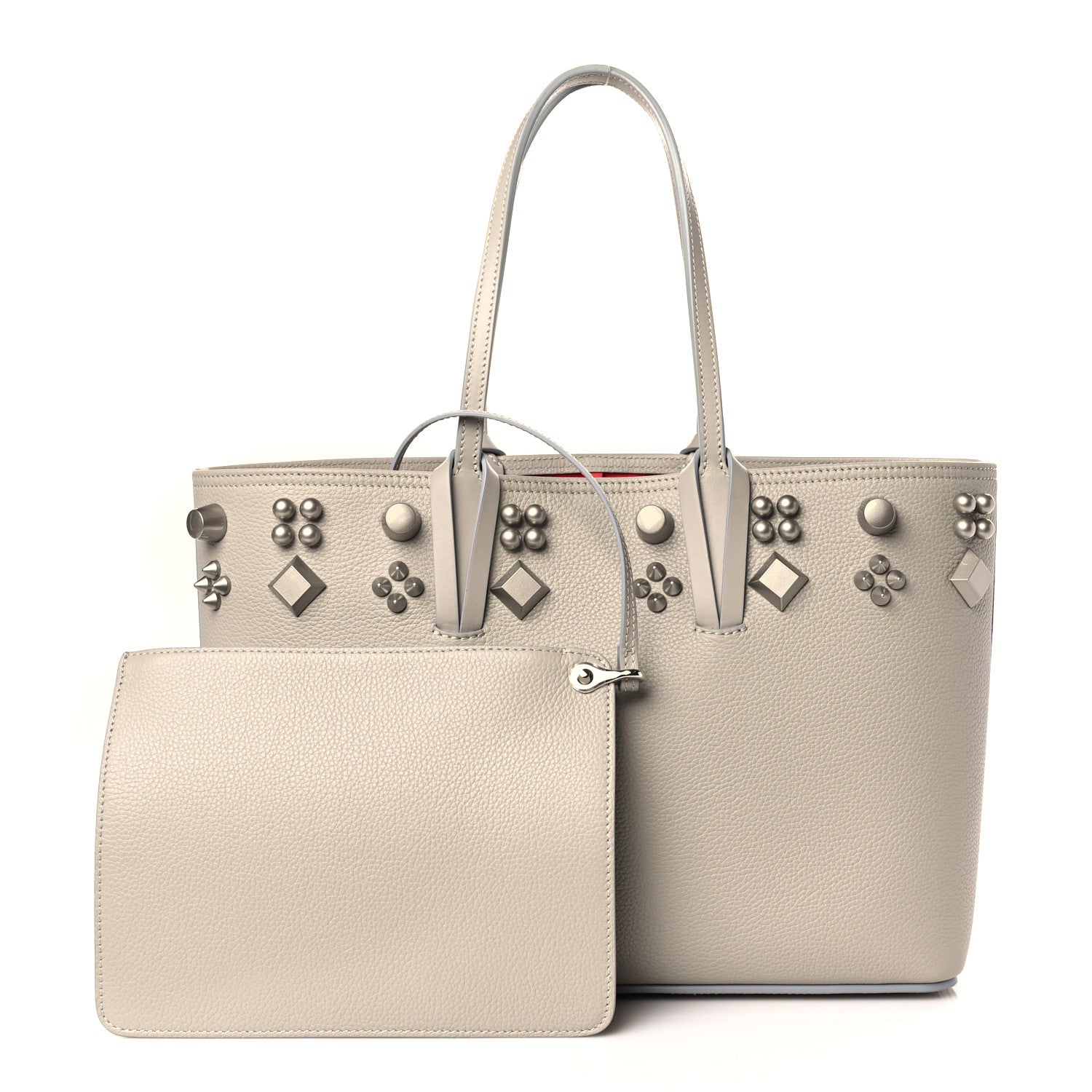 Christian Louboutin Calfskin Spikes Small East West Cabata Tote Light Grey 1 of 10