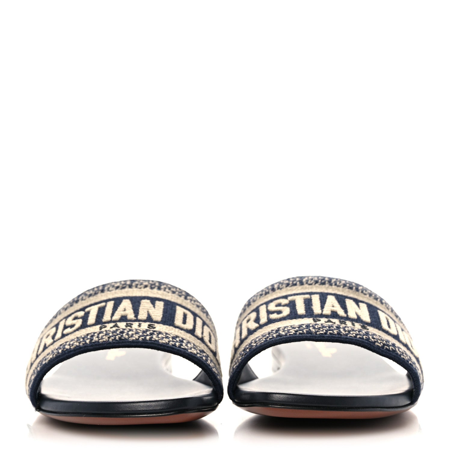 Christian Dior Canvas Embroidered Dway Mules Slide Sandals 37.5 Deep Blue 2 of 9