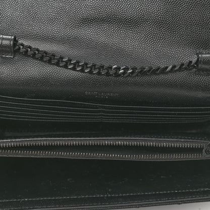 Saint Laurent Grain De Poudre Matelasse Chevron Monogram Chain Wallet Black 5 of 12