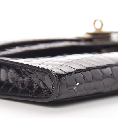 Hermes Shiny Niloticus Crocodile Kelly Cut Pochette Black 26 of 28