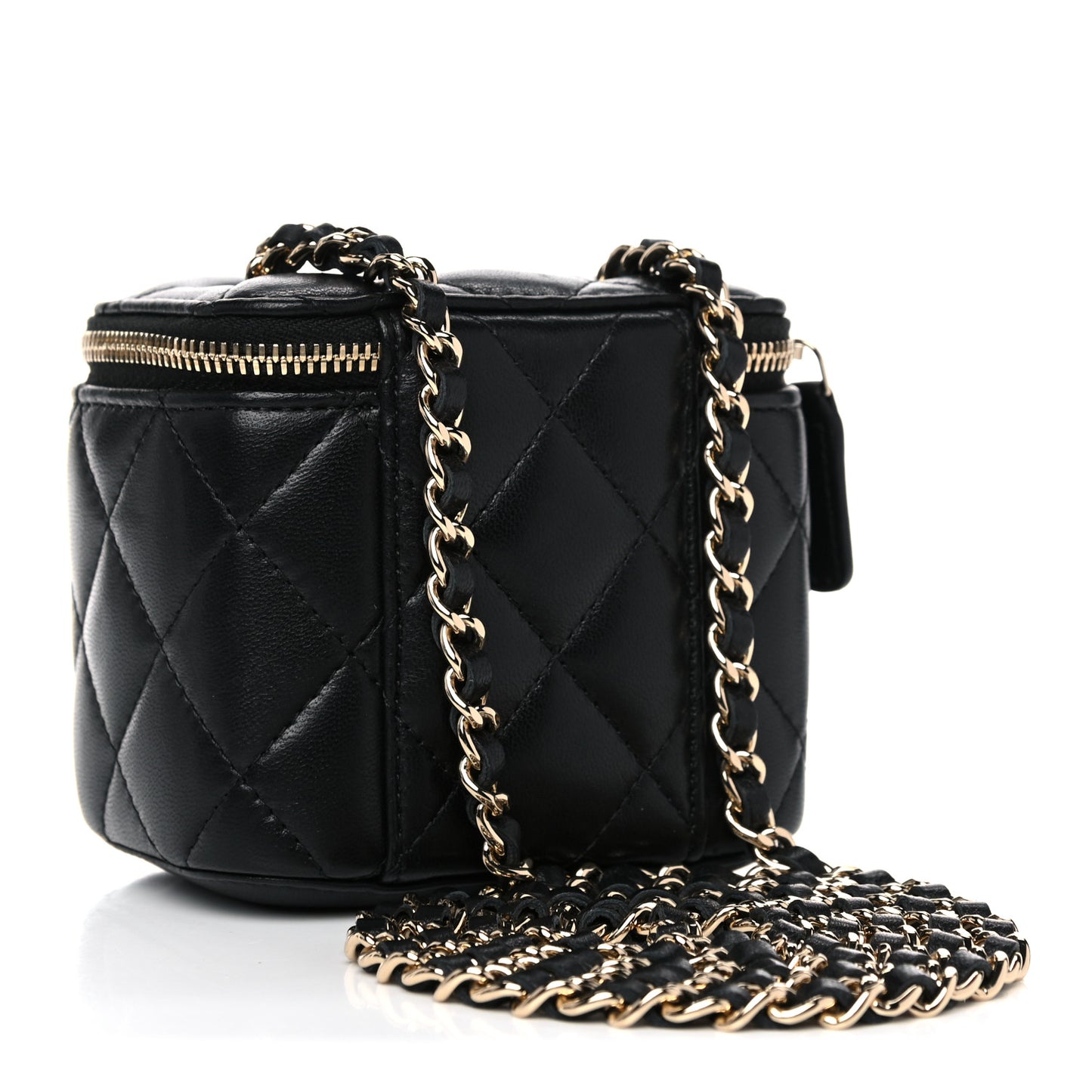 Lambskin Quilted Mini Vanity Case With Chain Black