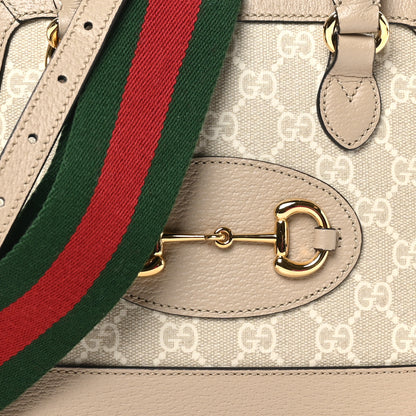 Gucci GG Supreme Monogram Textured Dollar Calfskin Mini Horsebit 1955 Top Handle Bag Beige Mystic White Oatmeal 8 of 10