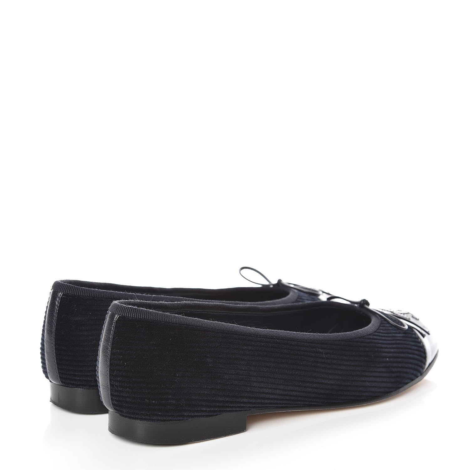 Chanel Velvet Patent Calfskin Cap Toe Ballerina Flats 37.5 Navy Black 4 of 15