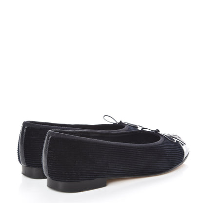 Chanel Velvet Patent Calfskin Cap Toe Ballerina Flats 37.5 Navy Black 4 of 15