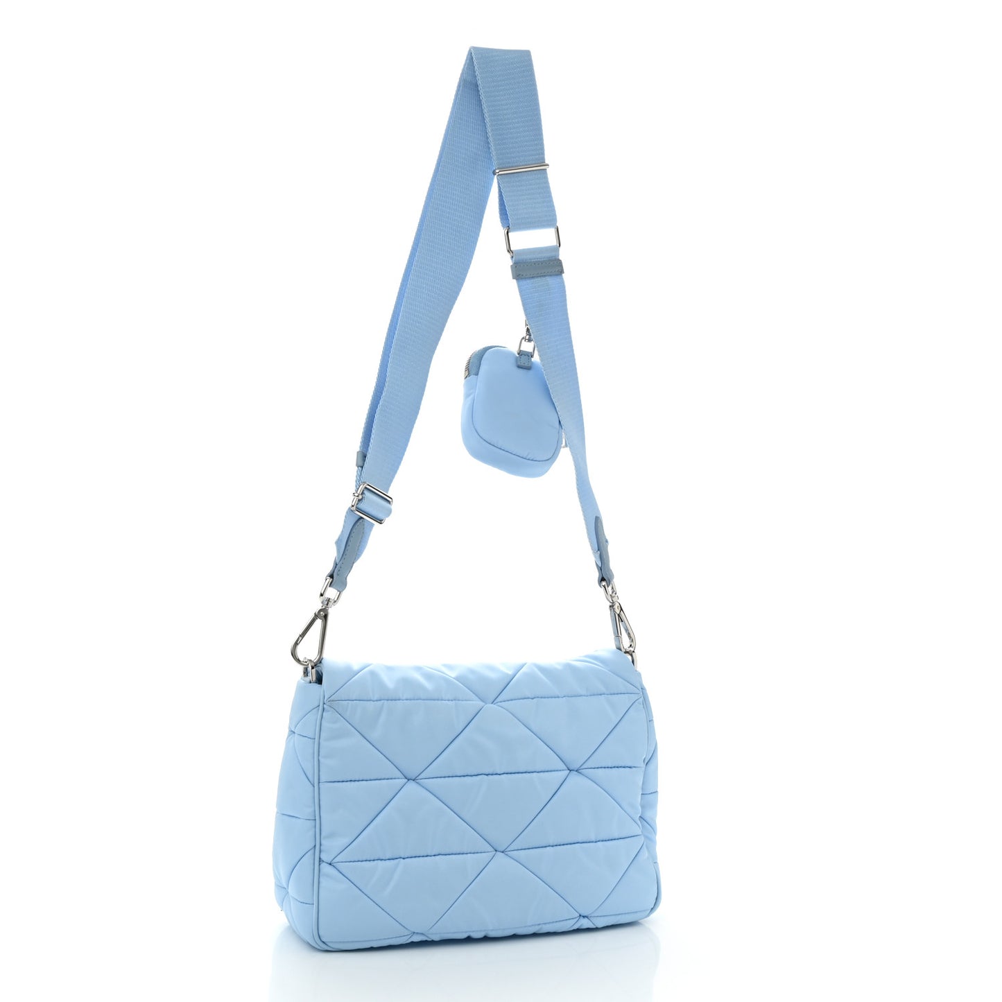 Re-Nylon Quilted Padded Flap Shoulder Bag Celeste
