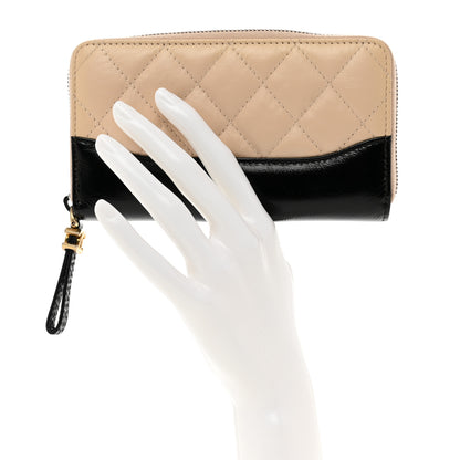 Chanel Aged Calfskin Quilted Small Gabrielle Zip Around Wallet Beige Black 2 of 8