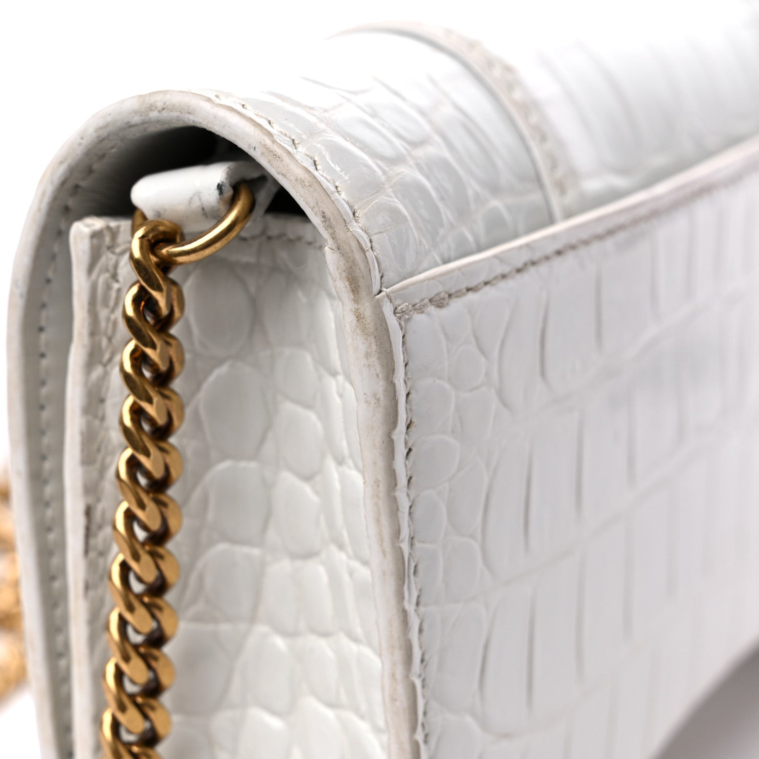 Balenciaga Shiny Calfskin Crocodile Embossed Hourglass Chain Bag White 20 of 23