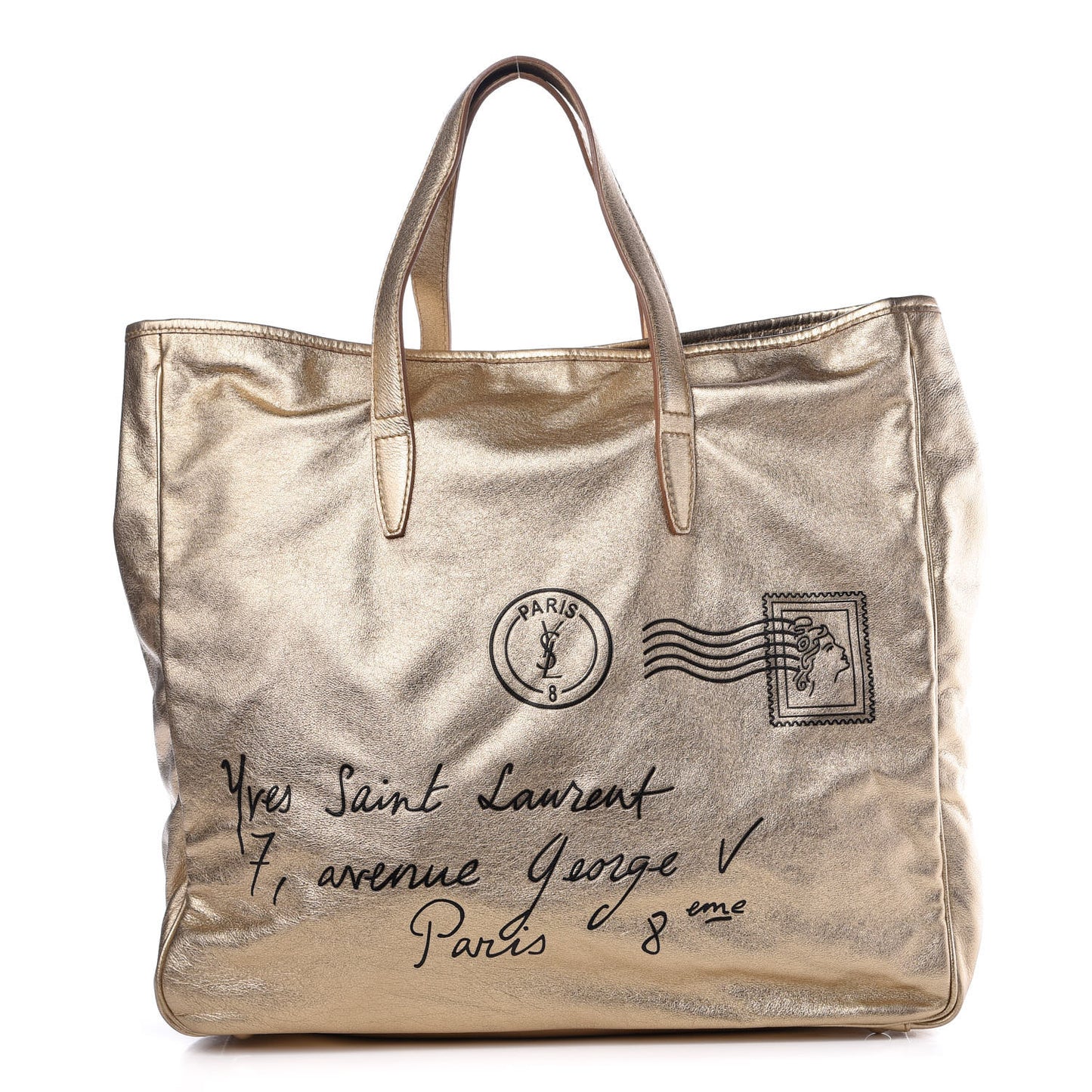 Metallic Calfskin Y-Mail Tote Gold