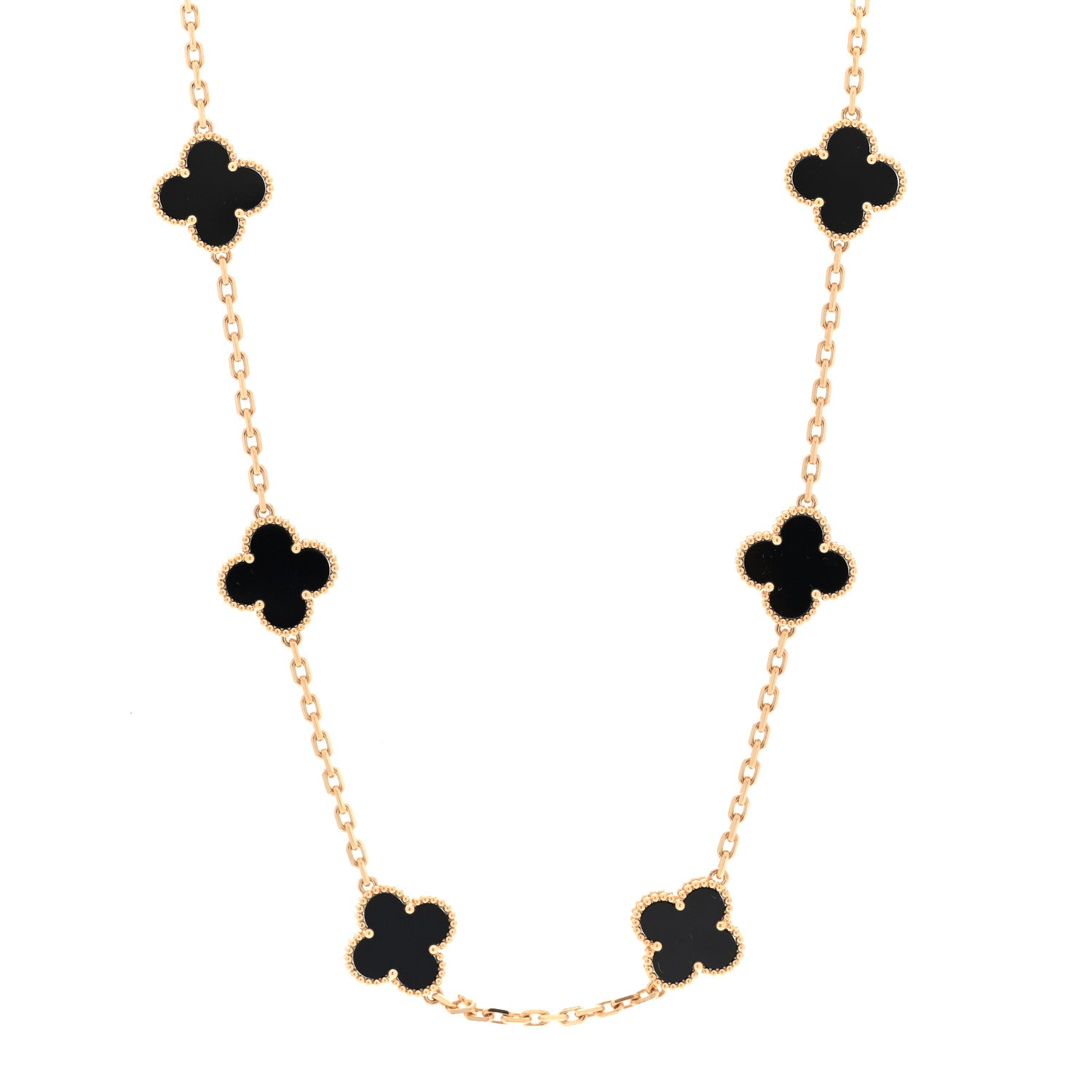 Van Cleef & Arpels 18K Yellow Gold Black Onyx 10 Motifs Vintage Alhambra Necklace 1 of 4