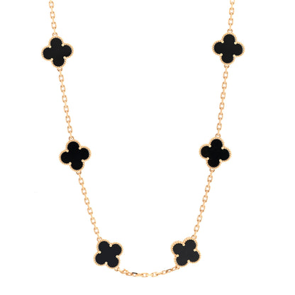 Van Cleef & Arpels 18K Yellow Gold Black Onyx 10 Motifs Vintage Alhambra Necklace 1 of 4